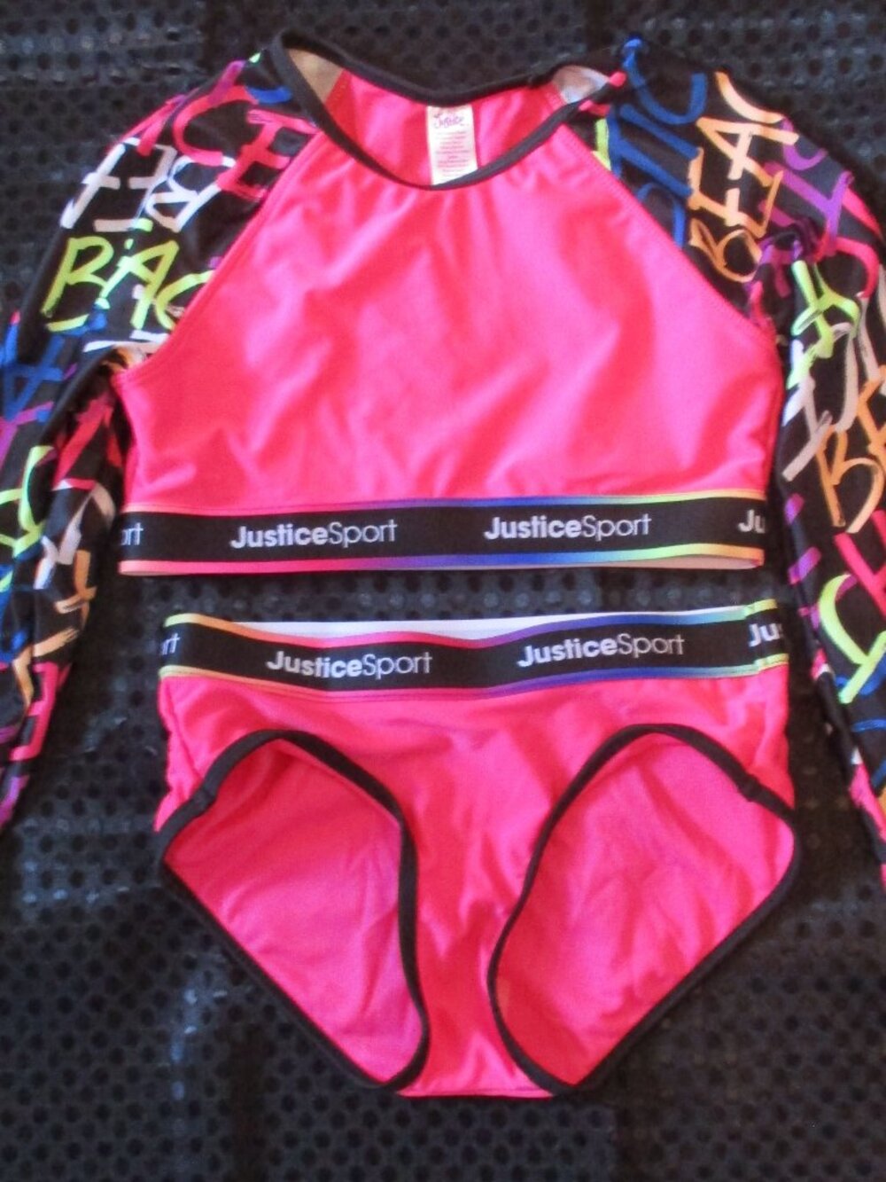 Justice Sport Rash Guard Multicolor Two Piece Girl's Swimsuit UPF 50+  Sz M (10)